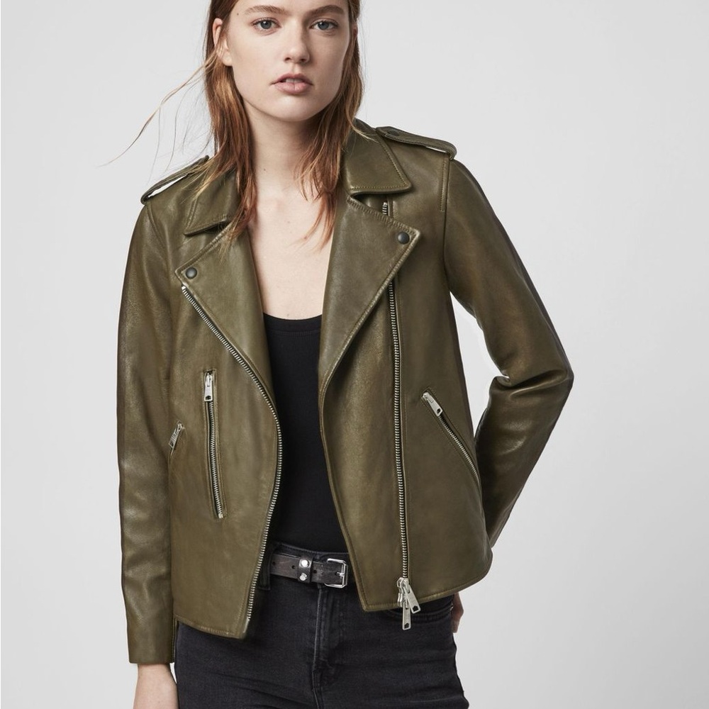 All Saints Olive Green Leather Jacket NWT
